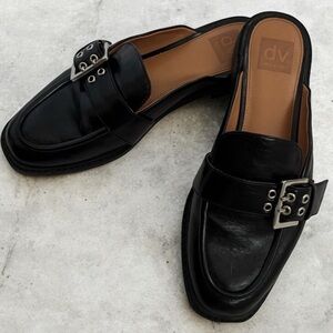 DV by Dolce Vita Black Leather Mules with Buckle